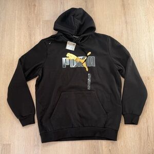 Puma Men's Black Hoodie with Gold Logo